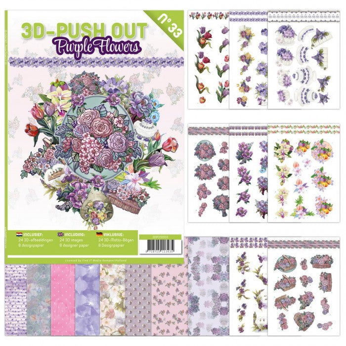 3D Push Out Book 33 - Purple Flowers